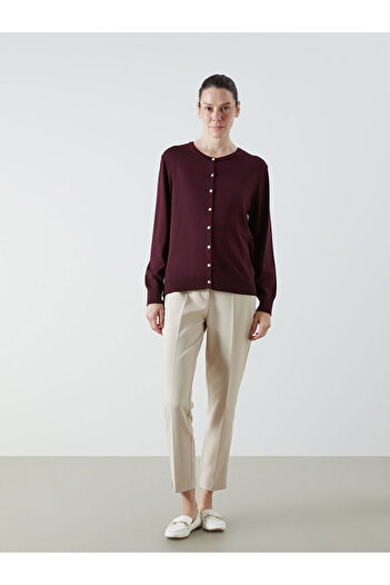 LC Waikiki Plum Crew Neck Women's Knitwear Cardigan