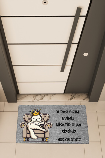 Dormot High Quality Digital Printing Gray, Cat Is Our Home Themed Door Mat
