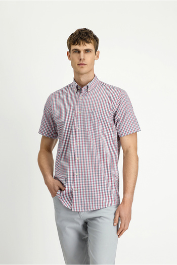 Kiğılı Short Sleeve Regular Fit Plaid Button Collar Easy-Iron Cotton Shirt