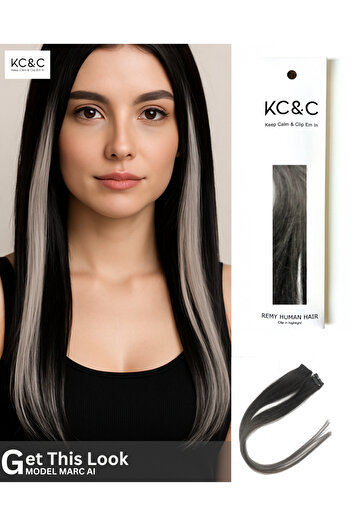 keep calm & Clip Em In - Black to Grey Ombre Hair Straight Single Highlight 1pc