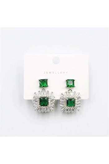 SepetBudur Square Jewelled Earrings - Green