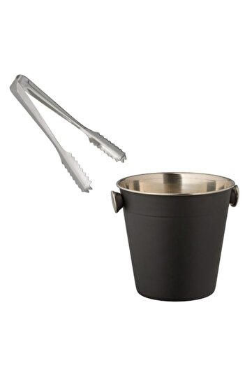 OEM Black Matte Metal Ice Bucket with Tongs, 12.5 x 12 cm