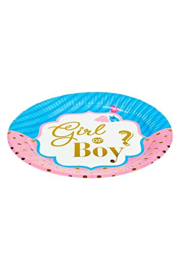 OEM Farfurii din Carton pentru Petrecerea Bebelusului Baby Shower Roz Ciel 'Girl or Boy?' Foil 18cm - 6b