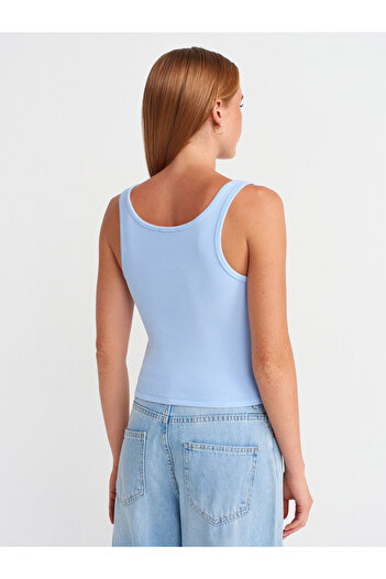 Dilvin 21115 Button Strap Top-Blue