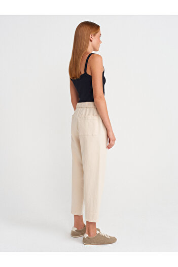 Dilvin 72127 Elastic Waist Cotton Trousers-Ecru