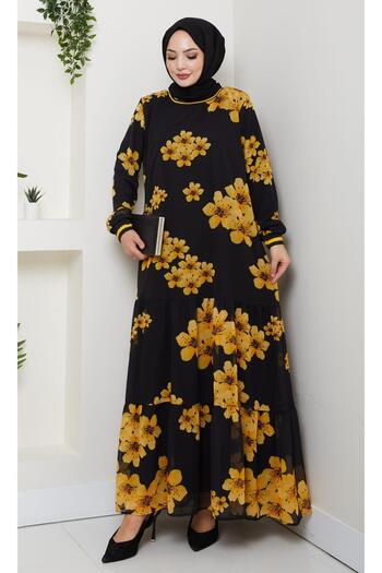 Hb Harma Time Butik Γυναικείο φόρεμα με λουλουδάτο σιφόν με επένδυση