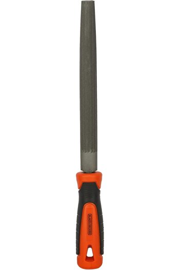 Black&Decker Steel Half-Round File with Dual Material Handle, 200 mm, Orange/Black - BDHT22146