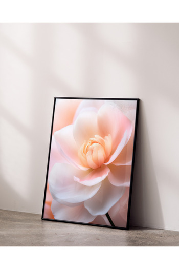 Rosaart Metal Framed Real Glass Table, Digital Printing, Pink Flower, Living Room, Office, Living Room Table