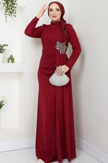 modapodyum Gözde Hijab Evening Dress Burgundy