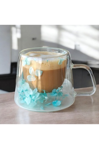 ECARLA Mug with dried flowers, double walls, borosilicate glass, thermal insulation, 100 ml