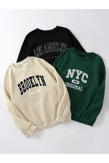 uyguntarz Multi-Colored Printed & Unprinted Sweatshirt 3-Piece Opportunity Pack