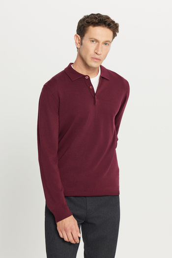 AC&Co / Altınyıldız Classics Men's Burgundy Anti-Pilling Fabric Standard Fit Polo Collar Knitwear