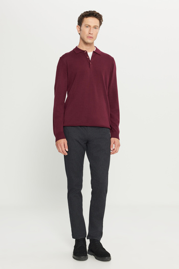 AC&Co / Altınyıldız Classics Men's Burgundy Anti-Pilling Fabric Standard Fit Polo Collar Knitwear
