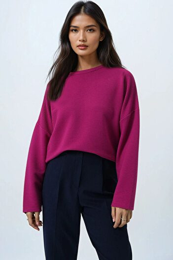 Trend Alaçatı Stili Women's Violet Crew Neck Bat Sleeve Wide Cut Basic Blouse Alc-X14391