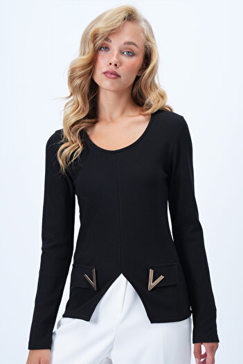 Trend Alaçatı Stili Kobieta Czarna Bluza z Kapturem i Kieszeniami, Detale Ottoban Alc-X14347