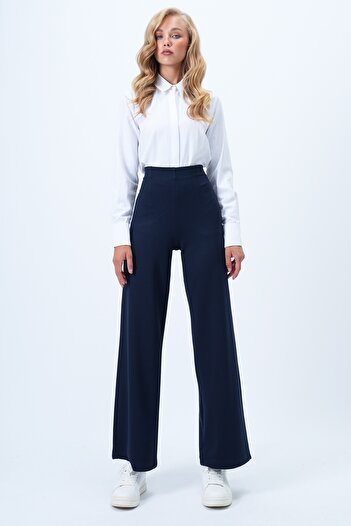 Trend Alaçatı Stili Women's Dark Navy Blue Pencil Detailed Knitted Palazzo Pants Alc-X14432