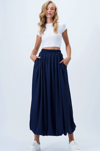 Trend Alaçatı Stili Women's Navy Blue Double Pocket Lined Maxi Size Bubble Skirt Alc-X14348