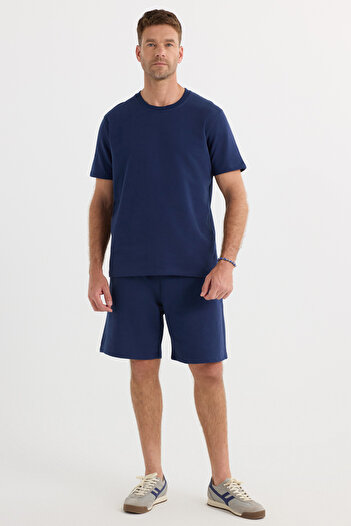 Tudors Relax Fit Comfortable Cut 100% Cotton Lightweight Thick Special Design Men's Navy Blue Shorts Tracksuit Set