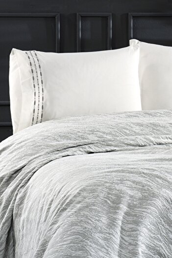 Luvana Home 4 Piece Cotton Jasmine Double Cotton Pique Set Gray