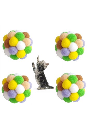 Mixpet 5 Cm Colorful Pompom Ball Cat Toy - 4 Pieces