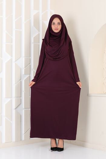 miss ledonna Practical Head Scarf One Piece Prayer Dress Plum