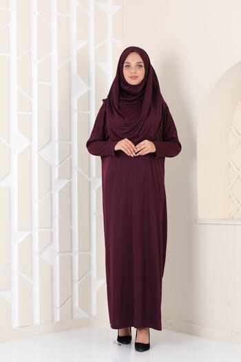 miss ledonna Practical Head Scarf One Piece Prayer Dress Plum