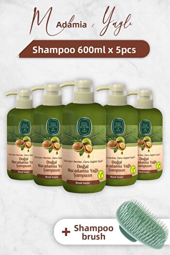 Eyüp Sabri Tuncer Macadamia Oil Shampoo - 600ml X 5 Pieces and Shampoo Brush