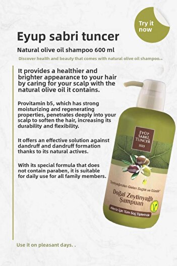 Eyüp Sabri Tuncer Eyüp Sabri Tuncer Shampoo with Natural Olive Oil - BUY 6 GET 5 PAY 600 ml and ROSIE