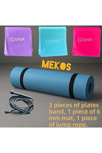 MEKOS SET PİLATES Premium Set de 5 1 bucăți 6 mm Plăci Covoraș de yoga - 3 bucăți Bandă de plăci și frânghie de sărituri
