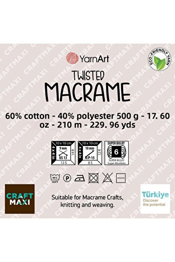 Yarnart Macrame răsucit - Ață de tricotat manual Macrame Albastru petrol-789