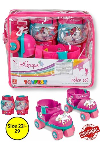 TOYFEST Unicorn 4-Wheel Skate Set with Bag, Knee Pad and Elbow Pad - Adjustable for Size 22-29)