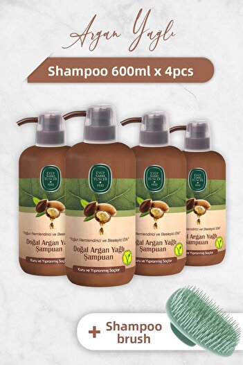 Eyüp Sabri Tuncer 600 ml Argan Oil Shampoo - X 4 Pieces and Shampoo Brush