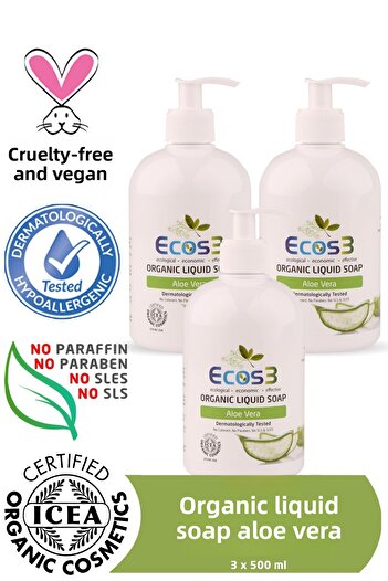 Ecos3 Organic Liquid Soap Aloevera Set of 3 (3 X 500 ml)
