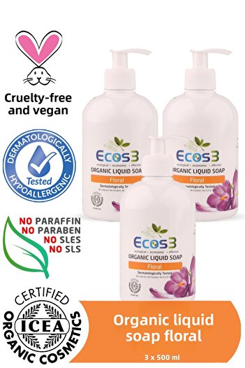 Ecos3 Organic Liquid Soap Floral Set of 3 (3 X 500 ml)