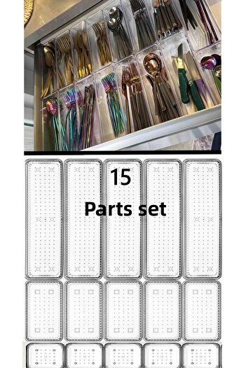 Bayev Bade 15 Pieces Set - Modular Kitchen Organizer, Drawer and Spoon Holder Cutlery Organizer