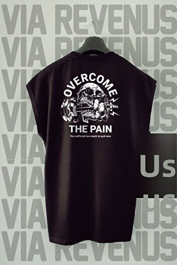 Vordevia Αθλητικό μπλουζάκι Overcome The Pain Gym με στάμπα 100% βαμβακερό μηδενικό μανίκι