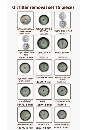 izmiraparat 15 Piece Stone Type Oil Filter Removal Wrench Set