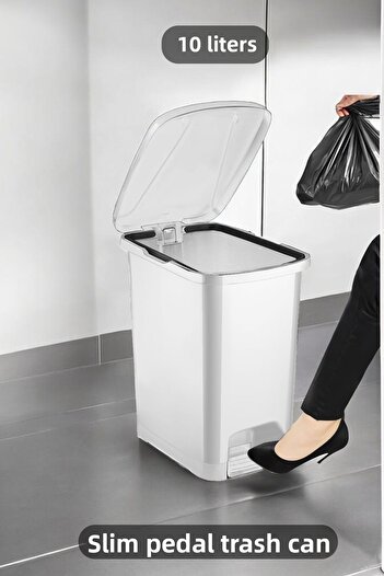 Carat Home Slim Pedal Bathroom Kitchen Trash Can - 10 Liters - White