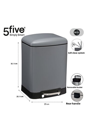 5FIVE Ariane - 6 Lt Rubbish Bin with Metal Pedal / Antrasite Gray