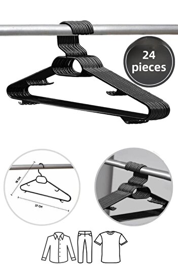 Comprox 24 Pieces Black Plastic Clothes Hangers Set of 24