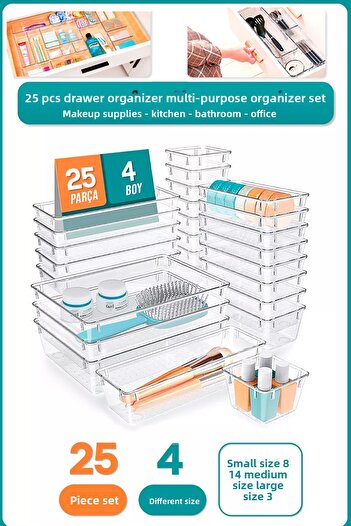 FİTHOME 25-Piece Modular Drawer Organizer Multi-Purpose Makeup Stationery Kitchen Bathroom Organizer