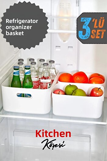 Mutfak Köşesi 3-Piece Freshbox In-Cabinet Organizer Basket, Storage Box, Organizer 1 Piece 9.5 Lt + 2 Pieces 3.5 Lt