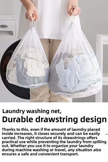 Meleni Home White 40X60 cm Drawstring Washing Net 1 Piece