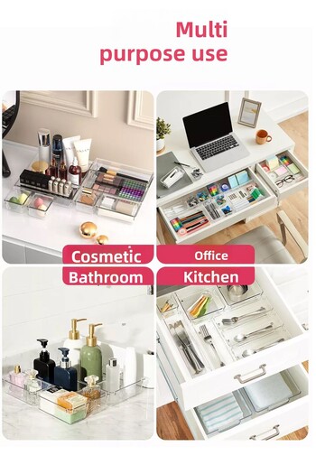 FİTHOME Set of 10 Multi-Purpose Drawer Organizer Clear Organizer Makeup Jewelry Organizer