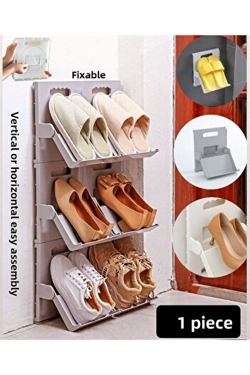 Bayev 1 Piece Lyon Gray Stable Bathroom Slippers - Shelf Vertical Shoe Rack Shelf Door Front