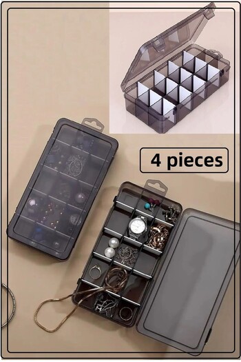 Bayev Smoked 4 Pieces 15 Compartments Necklace Ring Lidded Jewelry Box Sewing Box Organizer Organizer Box