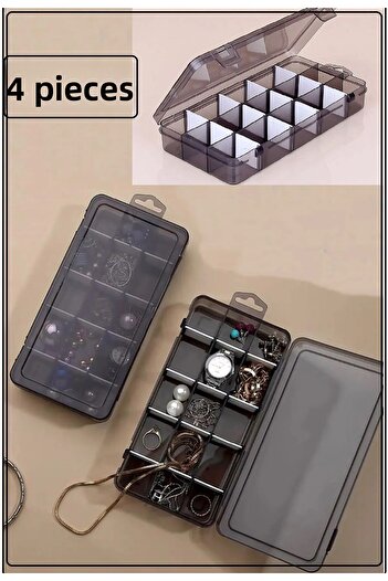 Bayev Smoked 4 Pieces 15 Compartments Necklace Ring Lidded Jewelry Box Sewing Box Organizer Organizer Box