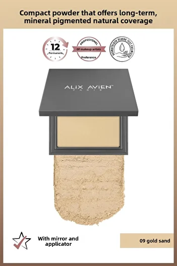 Alix Avien Compact Powder - Lasting Up to 12 Hours - Warm Skin Bottom Tone - Compact Powder 09 Golden Sand
