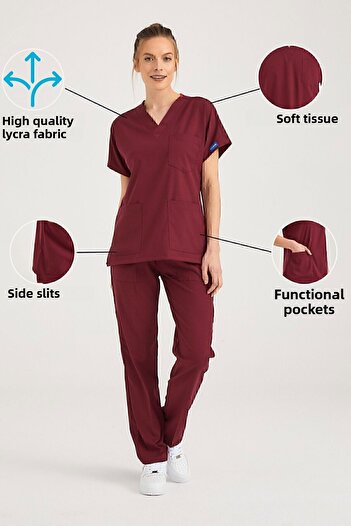 Pozitif Üniforma Burgundy Lycra Nurse Jersey Bottom Top Surgical Team Scrubs Uniform Surgical Jersey