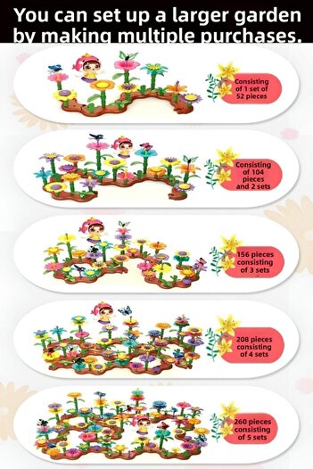 Bundera 52 Pieces Garden Flower Making Kit Building Blocks Puzzle Find and Fit Puzzle Educational Toy Flower Garden